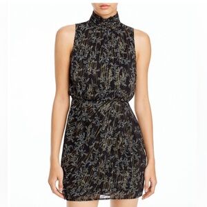 AQUA ruffled mock neck, sleeveless dress.